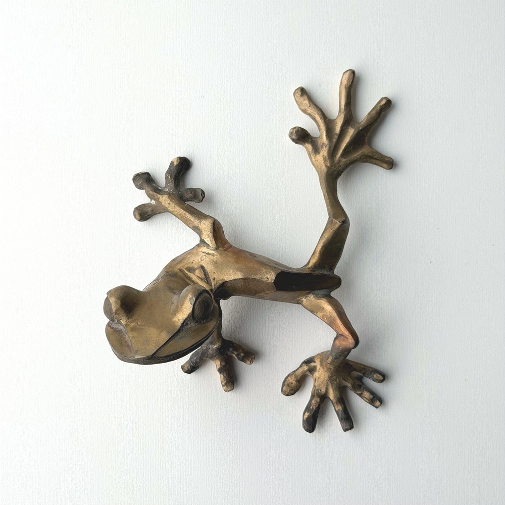 Vintage MCM Brass Frog Figurine Gold Sculpture Mid Century Modern 6"